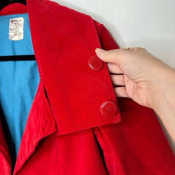 Tulle Red Corduroy Turquoise Lined Foldover Collar Jacket 3/4 Sleeves S - Picture 8 of 15